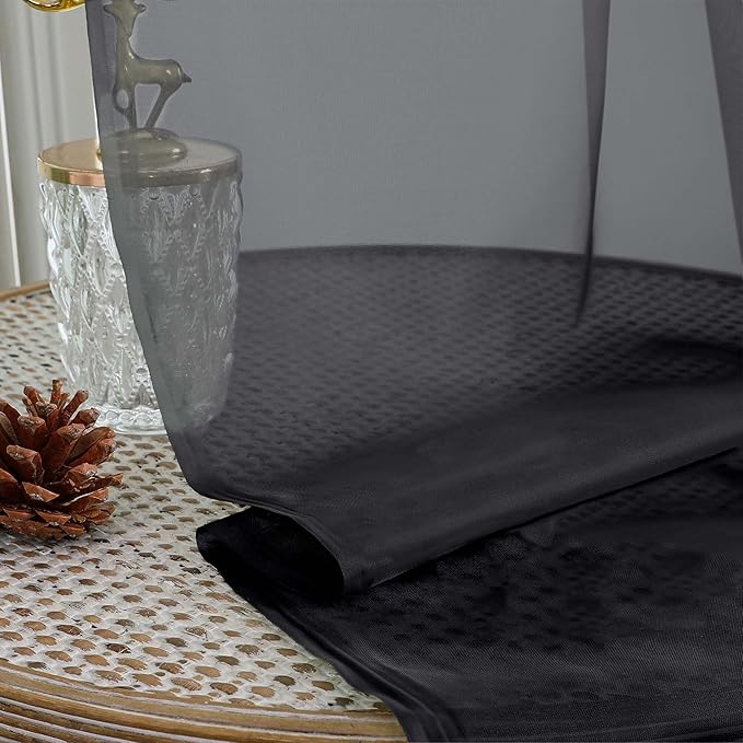 Chyhomenyc Black Sheer Valances for Windows - Light Filtering Small Kitchen Curtains, Rod Pocket Short Top Window Treatment Decor for Living Room Bathroom Basement, 42Wx16L inches, 2 Panels