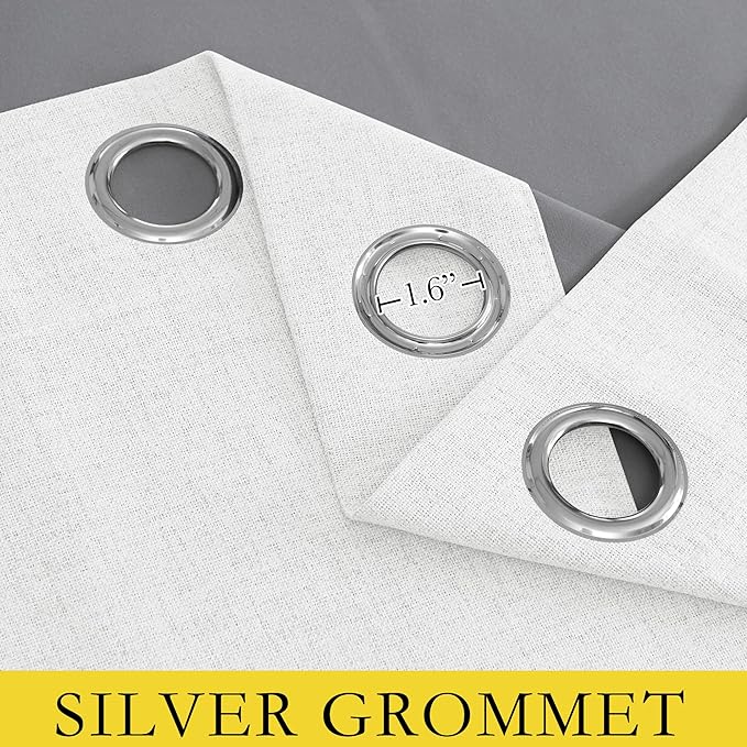 NICETOWN 100% Absolutely Blackout Linen Curtains with Thermal Insulated Liner, Greyish White, 52" Wide, 72" Length Energy Saving Curtains for Living Room 2 Panels Set, Vertical Blinds