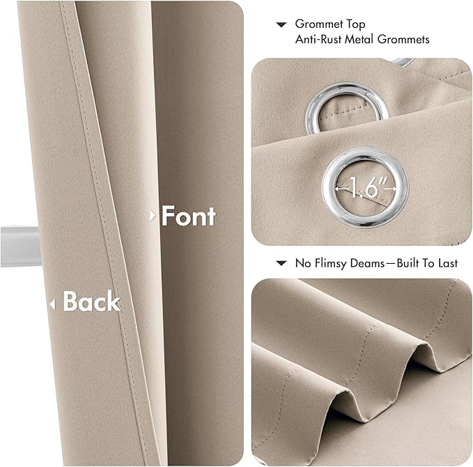 MIULEE Taupe Blackout Curtains - Bedroom Window Treatment Curtains Thermal Insulated Room Darkening Drapes for Living Room Kitchen Grommet Light Blocking Drapery, 40 x 45 Inches Long, 2 Panels