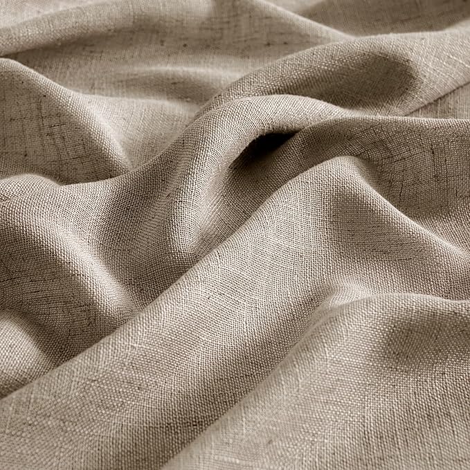 MIULEE Taupe Grey Linen Curtains 90 Inch Long 2 Panels for Bedroom Living Room, Soft Linen Textured Window Drapes Semi Sheer Light Filtering Back Tab Rod Pocket Farmhouse Modern Burlap Look Decor