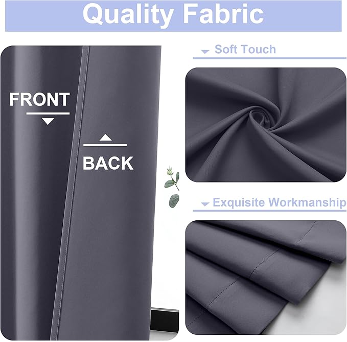 Simplebrand Ava Grey Blackout Curtains for Bedroom 90 Inches Long 2 Panels Set, Solid Privacy Energy Saving Living Room Window Treatment Curtains Blackout Drapes, W40 x L90 Inch, Grey