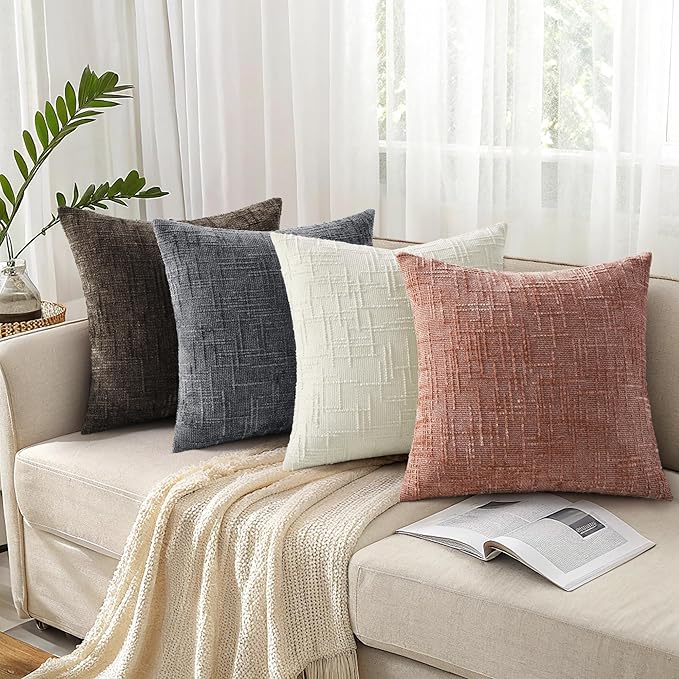decorUhome Summer Pink Chenille Throw Pillow Covers 18x18 Set of 2 Textured Soft Cozy Slubby Couch Pillow Covers Modern Farmhouse Boho Decorative Pillow Cases for Bed Sofa Living Room