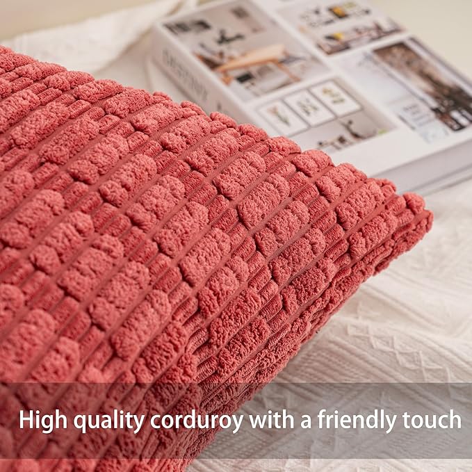 Pack of 2 Corduroy Decorative Throw Pillow Covers 22x22 Inch Soft Striped Pillow Covers Modern Farmhouse Home Decor for Sofa Living Room Couch Bed（Cranberry Red）