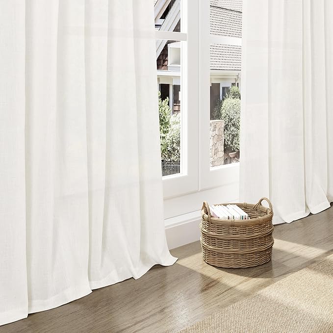 Nanspring Neutral Linen Curtains 90 Inches Long for Living Room Light Filtering Semi Sheer Curtain Coastal Modern Farmhouse Decor Drapes for Bedroom Office Back Tab and Rod Pocket 52x90, 2 Panels