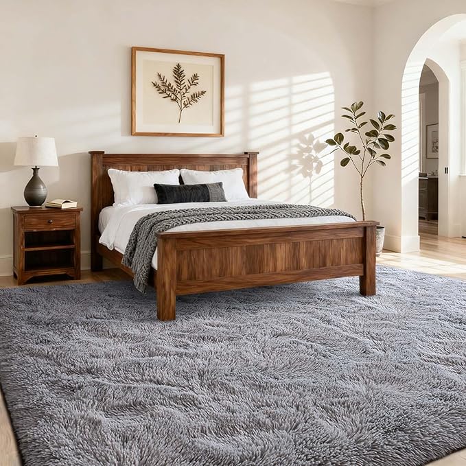 5x7 Ft Shag Area Rug for Bedroom, Ultra Soft Fluffy Furry Rugs for Living Room Indoor Floor, Aesthetic Carpet for Kids Home Decor (Light Grey)