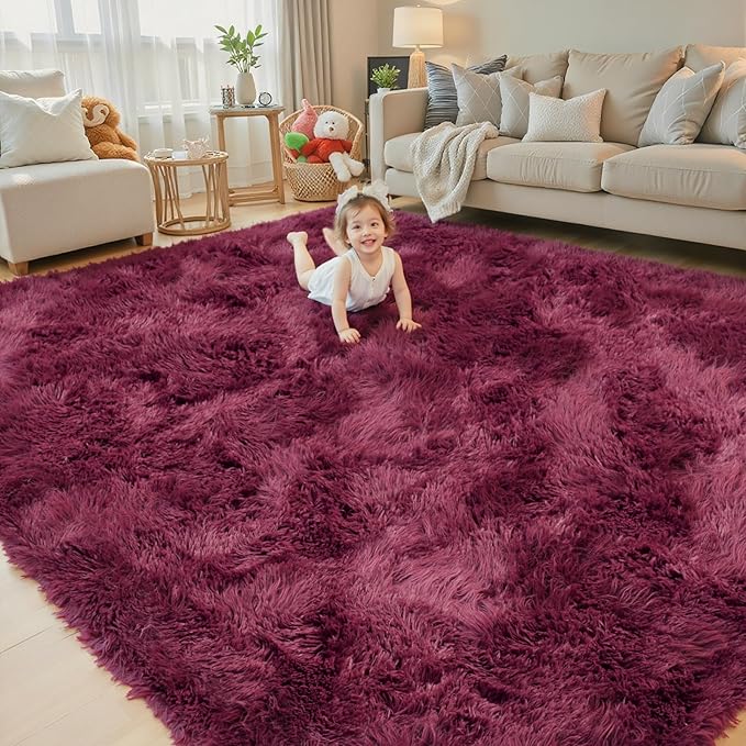 Rugs for Living Room 6x9, Alfombras para Salas Shag Large Plush Soft Area Rug, Shaggy Carpets for Bedroom, Kids Boys Girls Home Decor Aesthetic(Burgundy, 6 x 9)