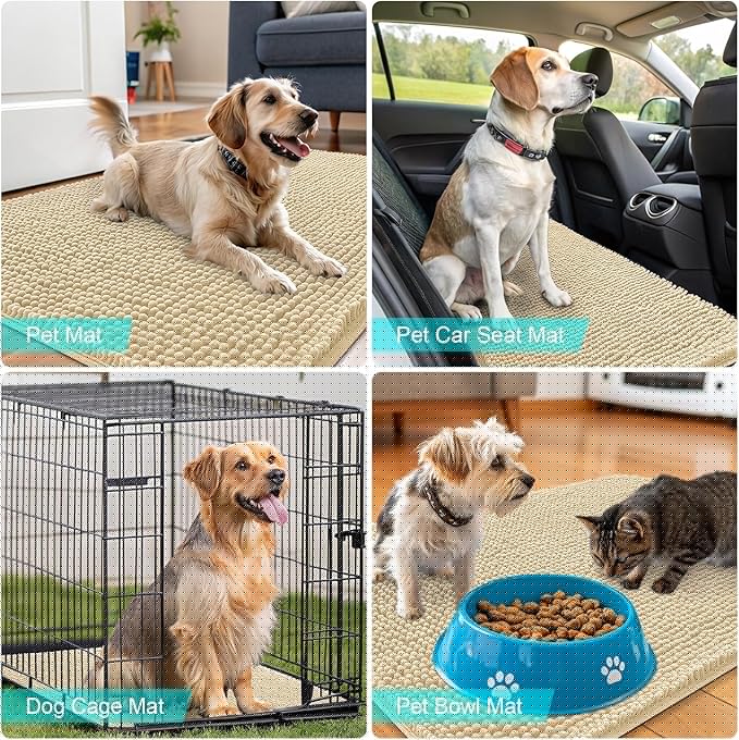 OLANLY Dog Door Mat for Muddy Paws 47x32, Absorbs Moisture and Dirt, Absorbent Non-Slip Washable Doormat, Quick Dry Chenille Mud Mat for Dogs, Entry Indoor Entryway Carpet for Inside Floor, Sand