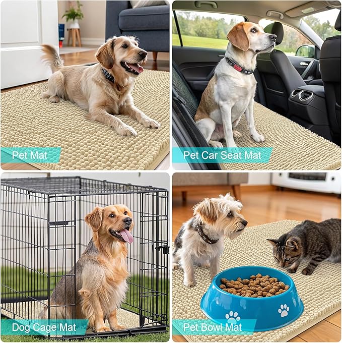 OLANLY Dog Door Mat for Muddy Paws 54x24, Absorbs Moisture and Dirt, Absorbent Non-Slip Washable Doormat, Quick Dry Chenille Mud Mat for Dogs, Entry Indoor Entryway Carpet for Inside Floor, Sand