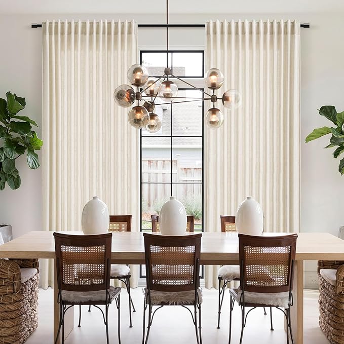 Nanspring Warm Beige Linen Curtains 84 Inch Length 2 Panels Set for Living Room Rod Pocket Back Tab Light Filtering Window Drapes for Bedroom Dining Room Protect Privacy Modern Farmhouse Decor 52x84