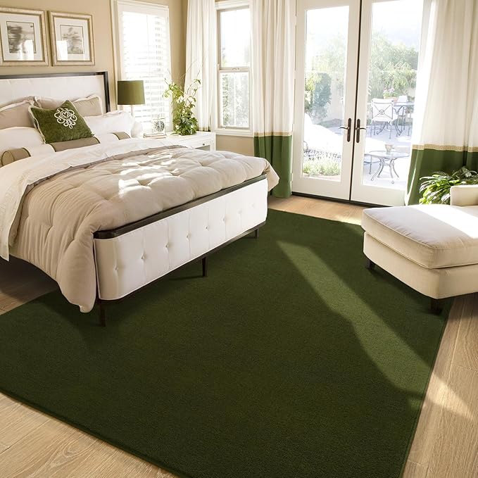 Amearea Large Modern Area Rugs for Bedroom Living Room, 5x8 Feet Olive Green Thickened Memory Foam Rug, Fluffy Indoor Washable Rugs Non Slip Minimalist Carpet for Boys Girls Dorm Nursery Room Decor
