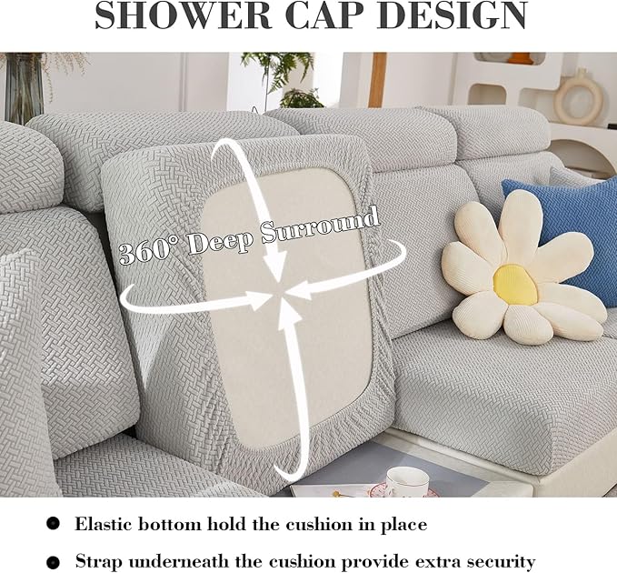 Sofa Covers Couch Covers for Sofa Pet Friendly Couch Cushion Covers Universal Sofa Covers Washable Stretch Slipcovers for Sectional Sofa (Texture Light Gray, 3 Seats + Chaise Cover)