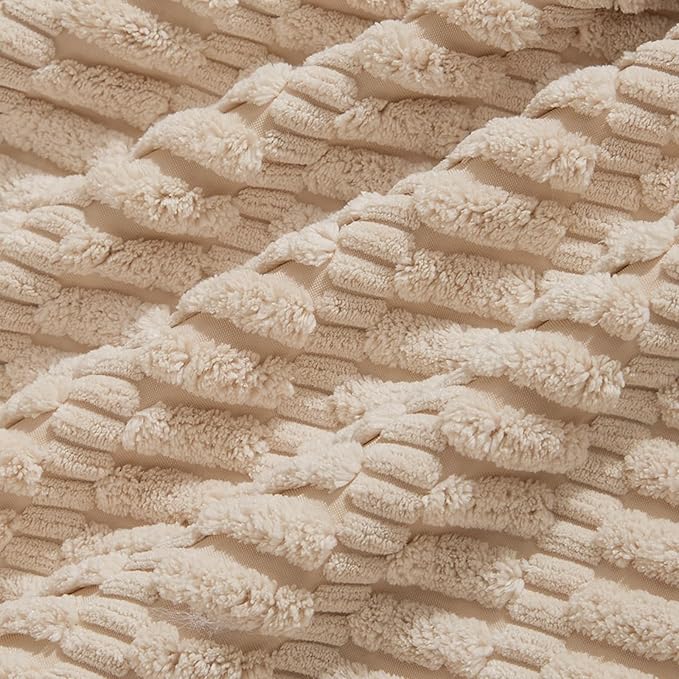 Fancy Homi 4 Packs Tan Decorative Throw Pillow Covers 18x18 Inch for Living Room Couch Bed Sofa, Beige Rustic Farmhouse Boho Home Decor, Soft Plush Striped Corduroy Square Cushion Case 45x45 cm