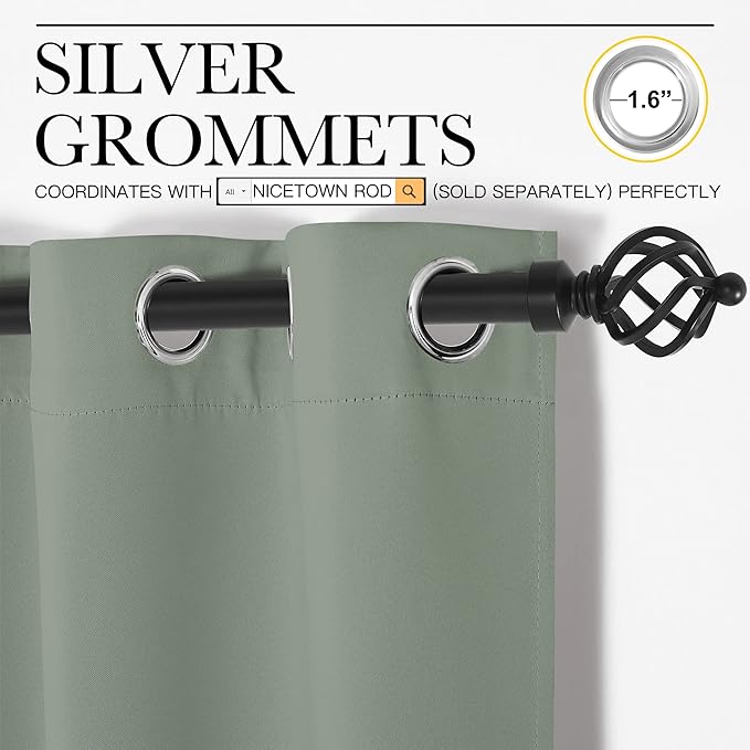 NICETOWN Greyish Green Blackout Curtains 86" Long for Office, Dining Room, Guest Room, Sound Reducing Heat and Cold Block Curtain Panels for Modern Room Decorative (55" Wide, 2 Pieces)