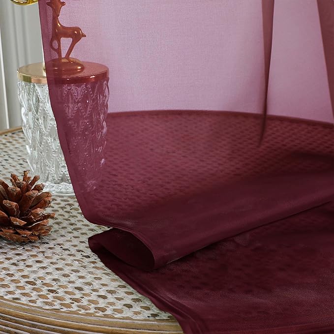 OVZME Burgundy Sheer Curtains 108 Inches Long 2 Panels Set, 59 Inch Extra Wide Lightweight Airy Burgundy Sheer Curtain for Living Room Bedroom, Filmy Voile Rod Pocket, 59Wx108L Inches