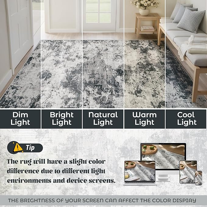 XLUEZ 6x9 Area Rugs for Living Room, Washable Modern Abstract Large Area Rug Neutral Soft Non Slip Kids Rug Stain Resistant Indoor Carpet for Bedroom Nursery Dining Room Playroom(Black, 6'x9')