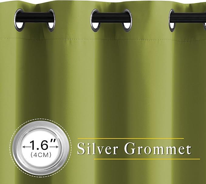NICETOWN Room Darkening Fresh Green Curtains 84 inches Long, Grommet Room Darkening Thermal Insulated Sound Dampening Window Treatments for Bedroom/Home Office, 2 Panels, W46 x L84