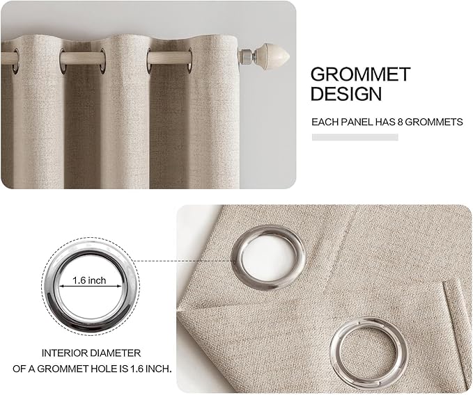 MIULEE Linen Textured Curtains Solid 100% Blackout for Bedroom Thermal Insulated Taupe Grommet Room Darkening Curtains & Drapes Luxury Decor for Living Room Nursery 52 x 72 Inch (2 Panels)