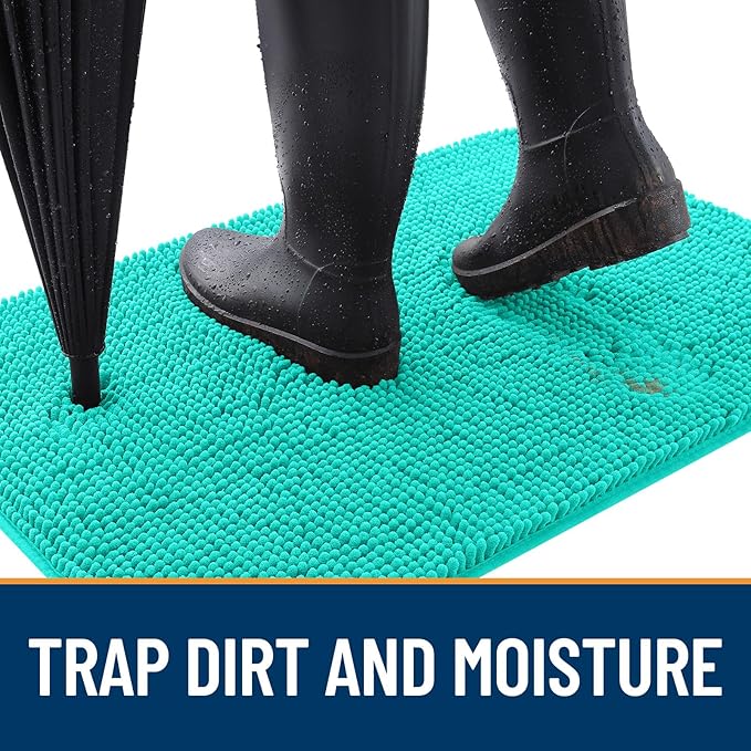 OLANLY Dog Door Mat for Muddy Paws 45x27, Absorbs Moisture and Dirt, Absorbent Non-Slip Washable Doormat, Quick Dry Chenille Mud Mat for Dogs, Entry Indoor Entryway Carpet for Inside Floor, Teal