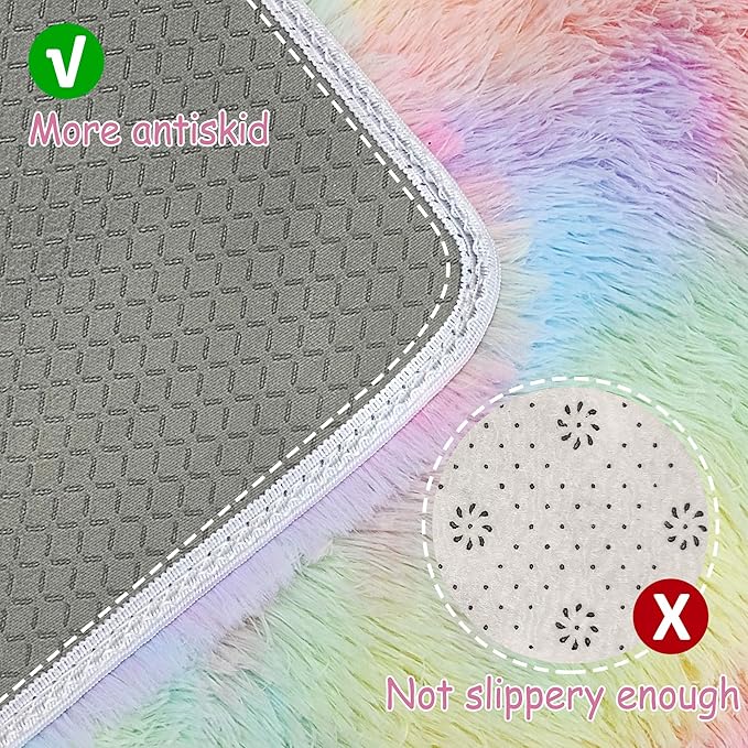 Fluffy Rainbow Rug for Girls Bedroom 3x10 Feet Kawaii Tie Dye Area Rug Colorful Unicorn Runner Rug for Kids Teens Nursery Baby Princess Room Lining Room Home Decor Carpets