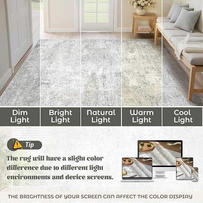 XLUEZ 6x9 Area Rugs for Living Room, Washable Modern Abstract Large Area Rug Neutral Soft Non Slip Kids Rug Stain Resistant Indoor Carpet for Bedroom Nursery Dining Room Playroom(BeigeGrey, 6'x9')