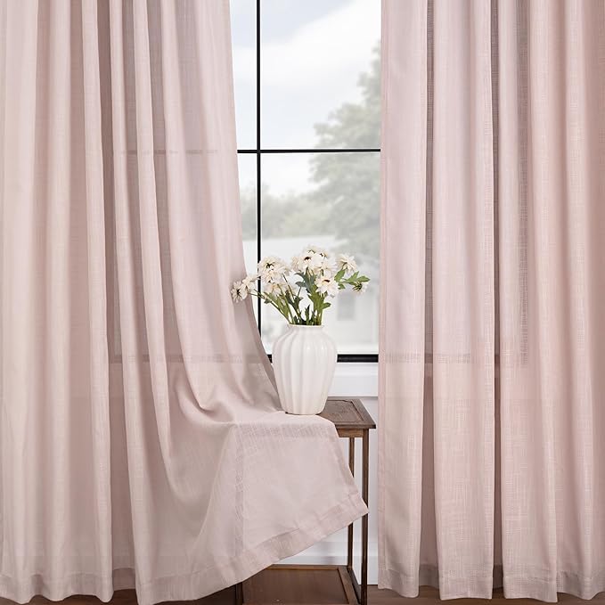 Blush Pink Curtains for Living Room Back Tab Modern Farmhouse Semi Sheer Curtains 84 inches Long 2 Panels Set Muted Neutral Window Curtain for Dining Room Bedroom 52x84