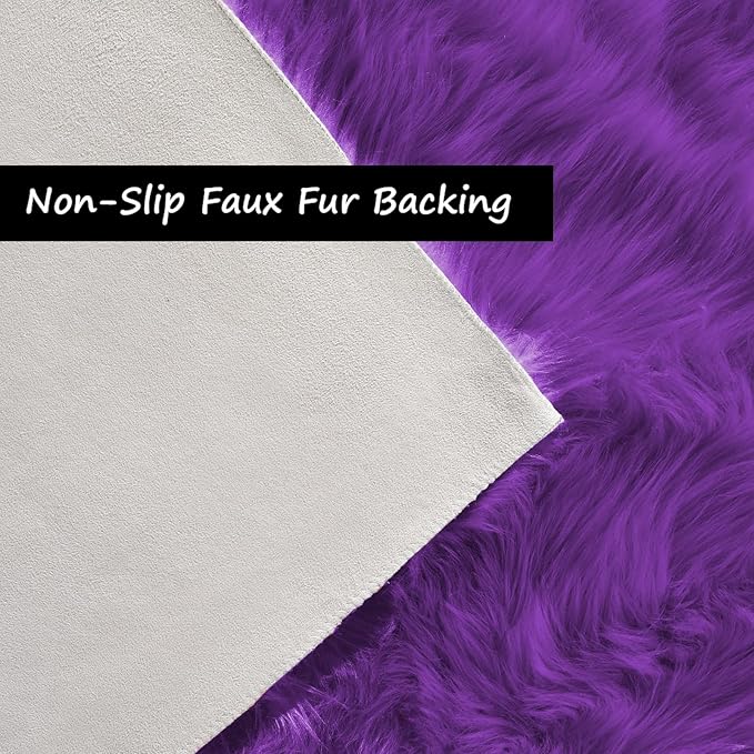 Goolela Purple Area Rug 6x9 Fluffy Fuzzy Furry Shag Carpet for Living Room Bedroom Faux Sheepskin Fur Plush Rectangle