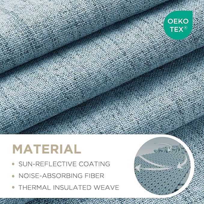 Joydeco Blackout Curtains for Bedroom - 100% Light Blocking 2 Panels Sky Blue Drapes 42" W x 63" L, Thermal Insulated Room Darkening Curtains, Linen Textured for Living Room, Rod Pocket & Back Tabs