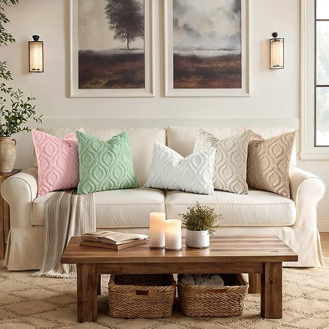 decorUhome Throw Pillow Covers 22x22 Inch Set of 2, Soft Plush Faux Wool Sage Green Solid Couch Pillow Covers, Accent Euro Sham Farmhouse Neutral Square Pillow Cases for Sofa Bed Living Room