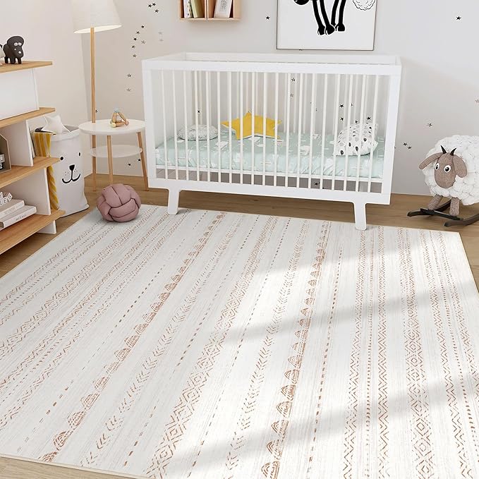 Nakagishi 7x10 Area Rug Living Room: Washable Boho Large Neutral Soft Farmhouse Modern Rugs Stain Resistant Moroccan Non-Slip Indoor Floor Carpet for Bedroom Nursery Kids Playroom Office Dining Room