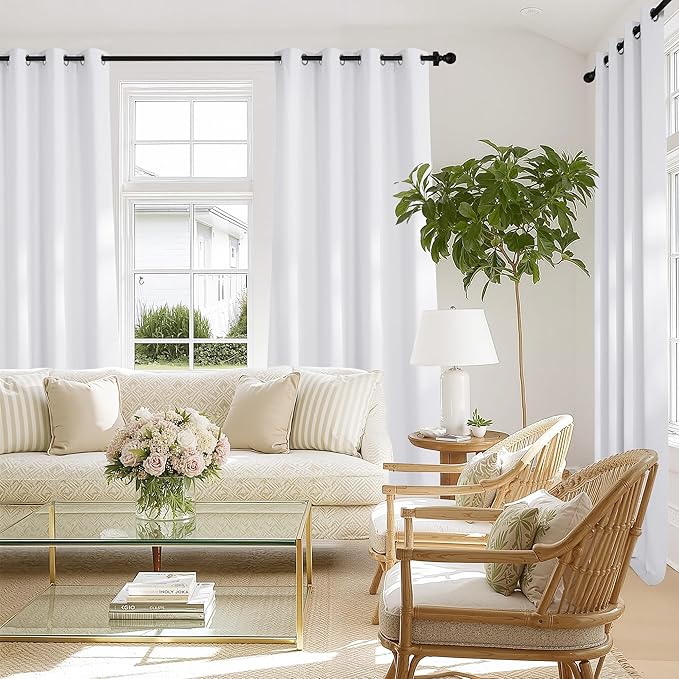 NICETOWN White 100% Blackout 90 inch Curtains for Bedroom, Grommet Full Blackout Window Treatments Heat Blocking for Living Room, W46 x L90, 2 Panels