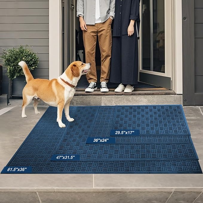 Mibao Front Door Mat Indoor Outdoor Entrance, Dirt Trapping Welcome Mats, Non-Slip Doormats, Low Profile Front Entryway, 36" x 24", Blue