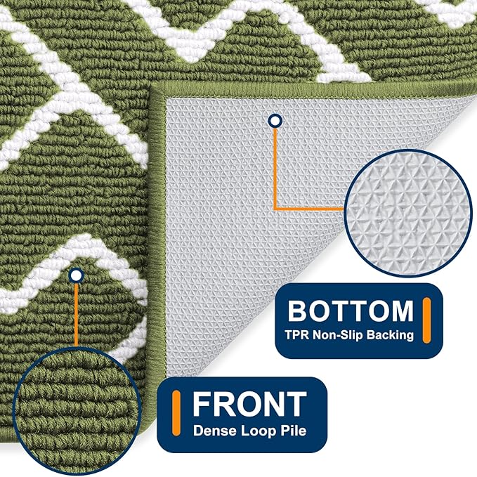 OLANLY Front Door Mat, Non-Slip Rubber Backing, Dirt Resistant and Absorbent, Washable, Easy to Clean Low-Profile Indoor Doormat for Back Door, Entryway, Inside Entrance, 48x32, Green