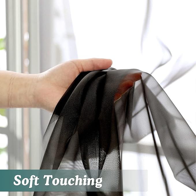 Chyhomenyc Extra Long Black Sheer Curtains 144 inch 2 Panels Set, Translucent Backdrop Window Scarf Drapes for Canopy Bed/Wedding/Living Room/Anniversary, 12FT Length, Each 42Wx144L in, 2PCS, Black