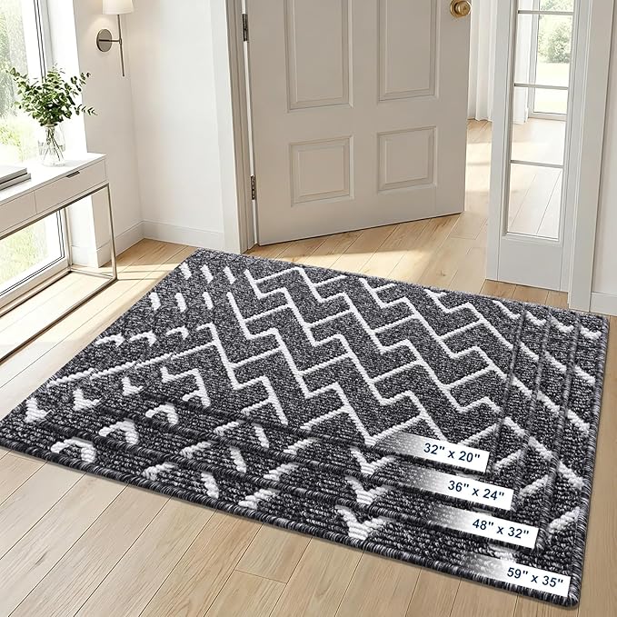 OLANLY Front Door Mat, Non-Slip Rubber Backing, Dirt Resistant and Absorbent, Washable, Easy to Clean Low-Profile Indoor Doormat for Back Door, Entryway, Inside Entrance, 59x35, Black