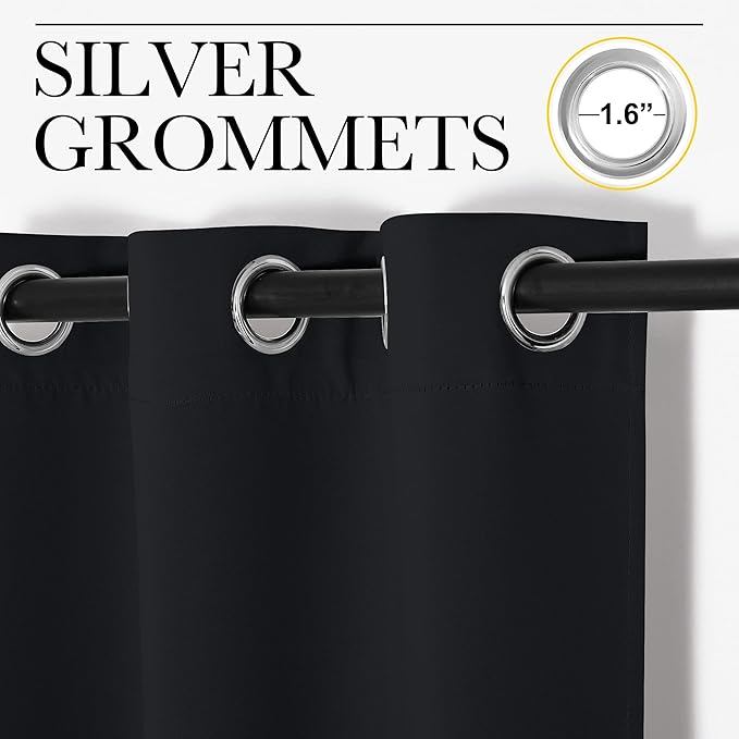 NICETOWN Patio Blackout Curtain Shades, 2 Panels, 55 inches x 110 inches, Black, Summer Home Decoration Thermal Insulated Grommet Blackout Draperies/Drapes for Kitchen