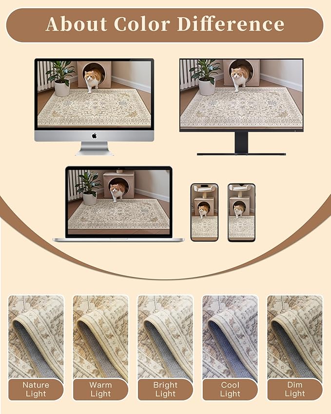 Madane Washable Area Rug 2x4, Small Entryway Rug Non-Slip Vintage Door Mat Indoor Entrance, Low Pile Floor Carpet Runner for Inside Front Door Kitchen Entry Laundry, Beige/Blue