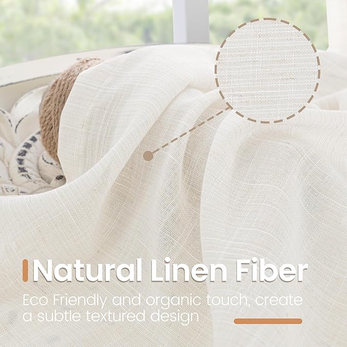 BGment Natural Linen Curtains 63 Inch Length for Living Room - Rod Pocket Textured Light Filtering Window Drapes for Bedroom Farmhouse Lightweight Rustic Decor, 2 Panels Set, 42 X 63 Inch