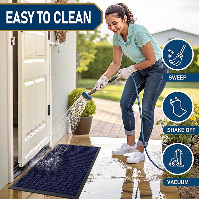Smiry Front Door Mat Outside Entrance, Heavy Duty Natural Rubber Doormat, Non Slip, Trap Dirt and Moisture, Easy Clean, Low Profile Welcome Floor Mats for Indoor Outdoor Entry, 35x23 Inch, Navy Blue