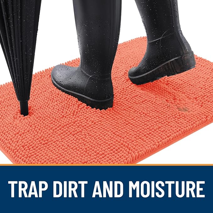 OLANLY Dog Door Mat for Muddy Paws 45x27, Absorbs Moisture and Dirt, Absorbent Non-Slip Washable Doormat, Quick Dry Chenille Mud Mat for Dogs, Entry Indoor Entryway Carpet for Inside Floor, Coral