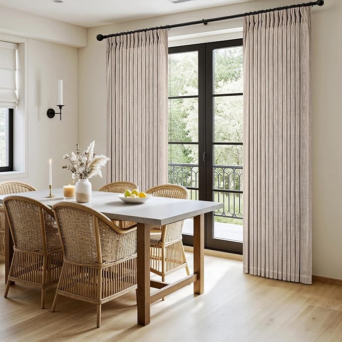 MIULEE Pinch Pleated Thick Linen Curtains 84 Inches Long 2 Panels for Living Room Bedroom, Linen Texture Memory Trained Pleat Drapes Rustic Farmhouse Track System Curtains with Hooks&Rings, Taupe