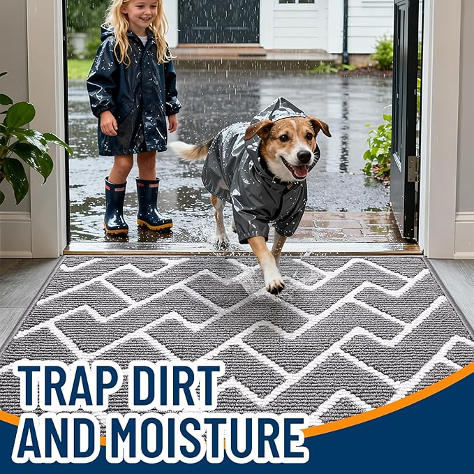 OLANLY Front Door Mat, Non-Slip Rubber Backing, Dirt Resistant and Absorbent, Washable, Easy to Clean Low-Profile Indoor Doormat for Back Door, Entryway, Inside Entrance, 70x23, Grey