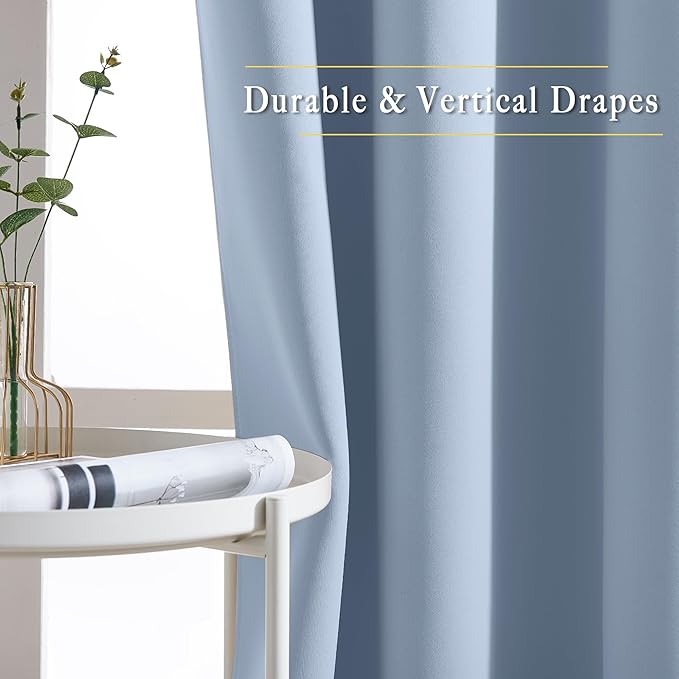 NICETOWN Blackout Bedroom Curtains 50 inches Long - Window Treatment Thermal Insulated Solid Grommet Room Darkening Privacy Sound Reducing for Kitchen, Vintage Blue, Set of 2, W34 x L50