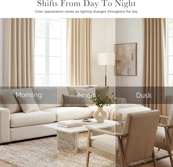 PONY DANCE Beige Window Treatments - W 42 x L 72 Inches, Biscotti Beige Draperies & Curtains Heavy-Duty Soft Back Loop/Rod Pocket Panels Home Decoration Light Block for Living Room, 2 PCs