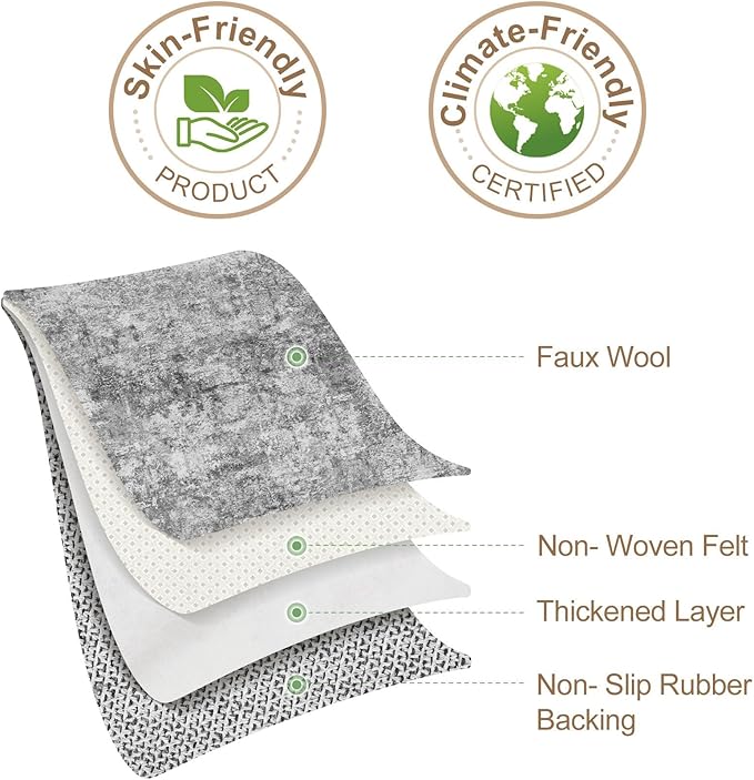 Nakagishi 8x10 Area Rugs Living Room: Washable Abstract Large Neutral Soft Rug Stain Resistant Modern Indoor Floor Non-Slip Carpet for Bedroom Nursery Kids Playroom Office Dining Room Dorm- Grey