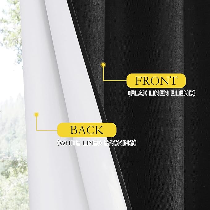 NICETOWN Black Out Linen Curtains, Complete Blackout Shades for Large Window Door, 100% Blackout Window Curtain Panels with White Lined, 62" Width Each Panel, 95" Length, 2 Pieces
