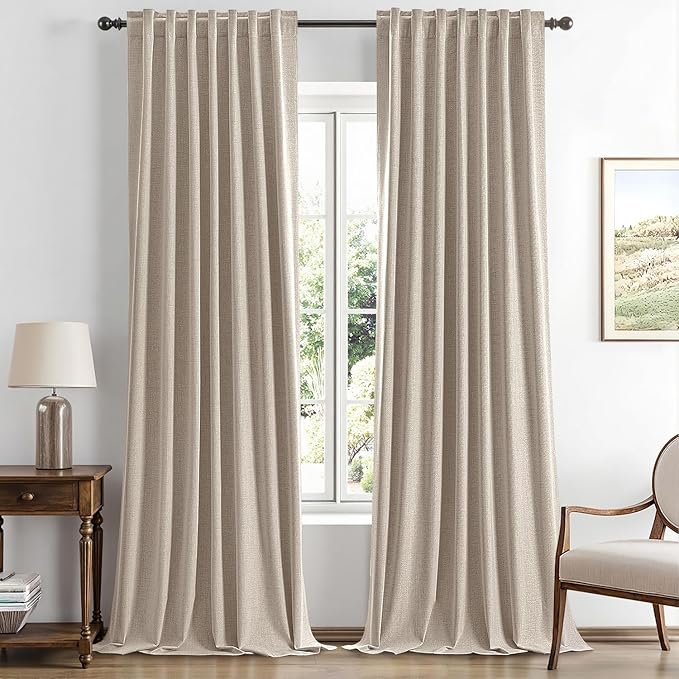 MIULEE 100% Blackout Linen Curtains for Bedroom, Taupe Solid Luxury Decor Thermal Insulation Room Darkening Drapes for Living Room Nursery Back Tab Rod Pocket 42 x 96 Inches, 2 Panels