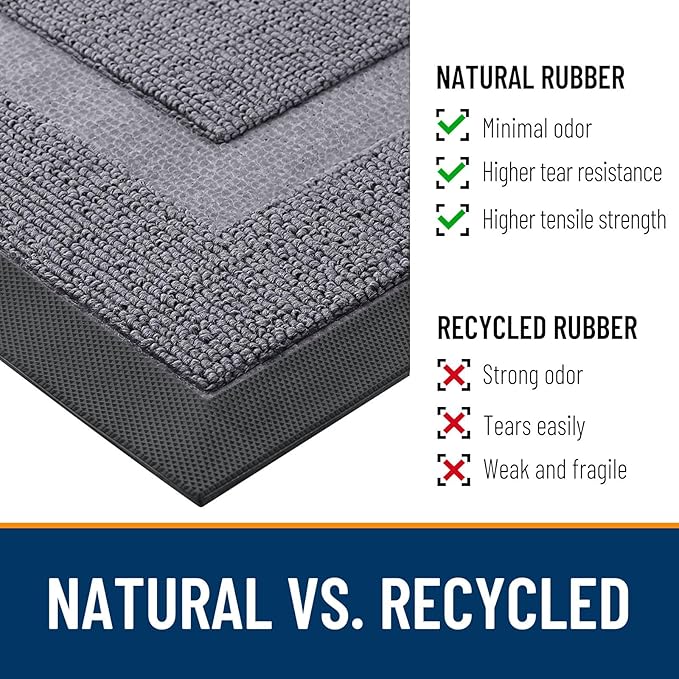 OLANLY Front Door Mat Indoor Outdoor Entrance, Waterproof All-Season, All-Weather Doormat, Sturdy Natural Rubber, Low Profile, Easy Clean Patio Porch Entryway Mat, 71x23, Classic Gray