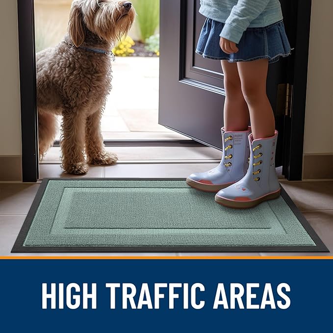 OLANLY Front Door Mat Indoor Outdoor Entrance, Waterproof All-Season, All-Weather Doormat, Sturdy Natural Rubber, Low Profile, Easy Clean Patio Porch Entryway Mat, 35x23, Grayish Green