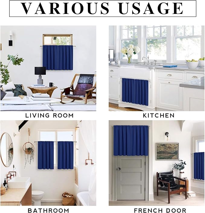 RYB HOME 54 inch Blackout Curtains for Living Room, Rod Pocket Thermal Insulated Small Window Drapes Room Darkening Shades for Bedroom Studio Dorm, W 42 x L 54 inch, Set of 2 Panels, Marine Blue