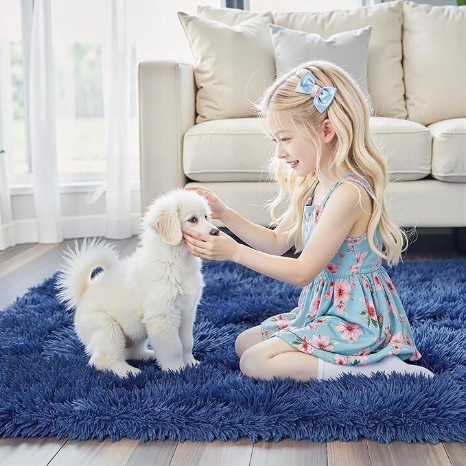 Area Rugs 9x12 Living Room, Shaggy Carpet Soft Plush Furry Bedside Rug Large Area Rugs for Bedroom Kids Girls Boys Home Decor Anti Slip(9 x 12, Royal Blue)